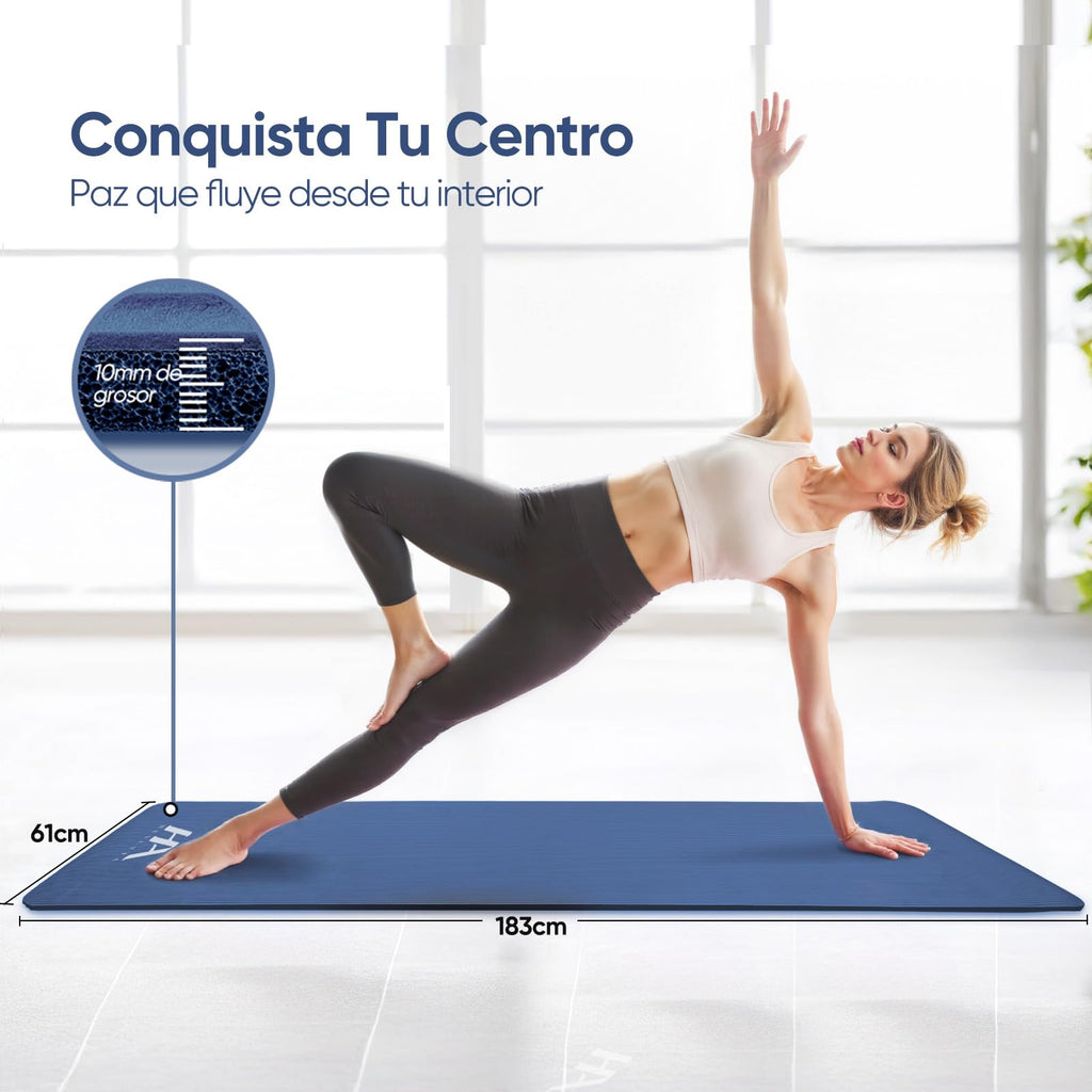 Tapete Yoga,Tapete para Ejercicio Grueso 10 mm, 183x61 cm Antideslizante NBR Pilates, para Yoga,Pilates, Estiramientos y Entrenamiento en Casa o Gimnasio
