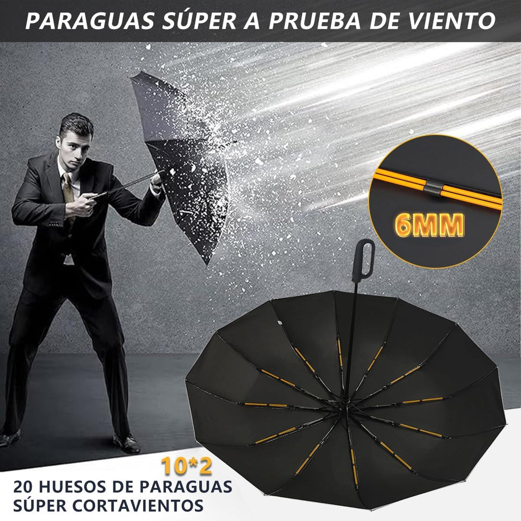 Paraguas Plegable Automático con Hebilla de Anillo, Paraguas de Bolsillo Reforzado, Sombrilla Grande Resistente al Viento, Con 20 Varillas Reflectantes y Protección UV, Para Hombres y Mujeres