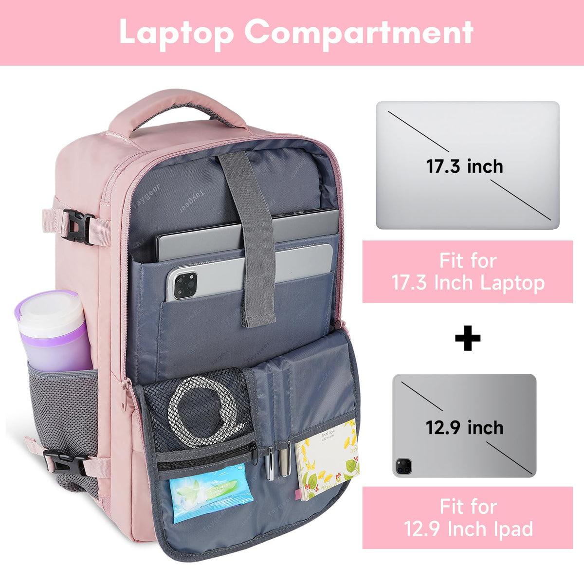 Mochila de viaje Taygeer de 35L, 10 kg para avión, para hombre y mujer, negra