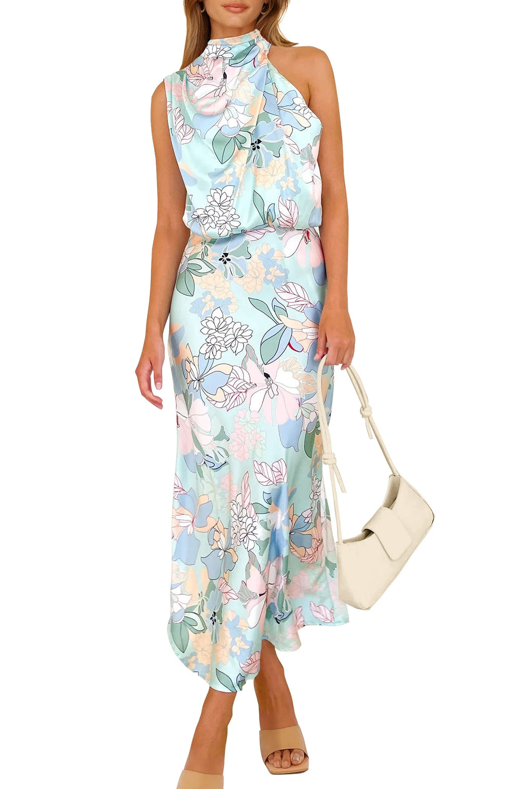 PRETTYGARDEN Vestido largo de satén para mujer, estilo cóctel de verano