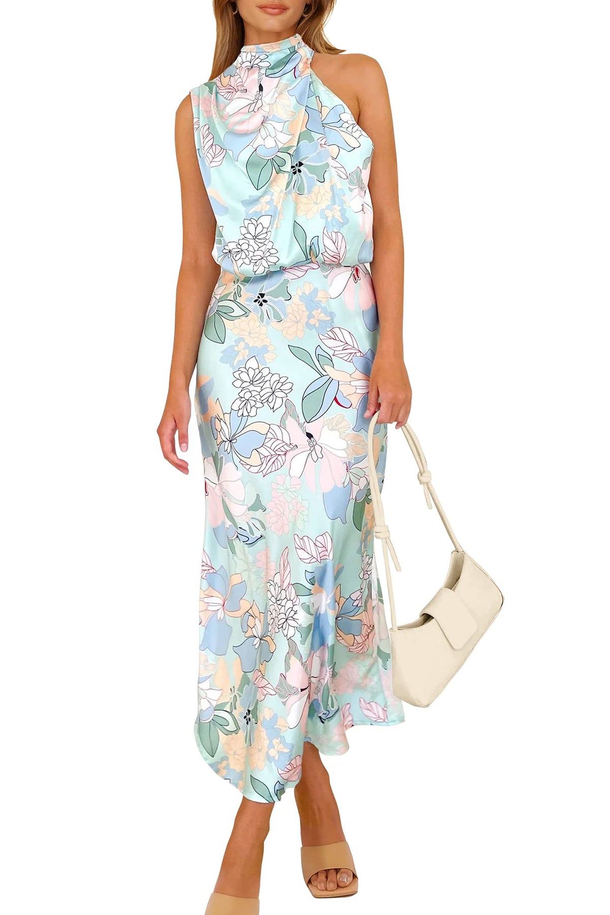 PRETTYGARDEN Vestido largo de satén para mujer, estilo cóctel de verano