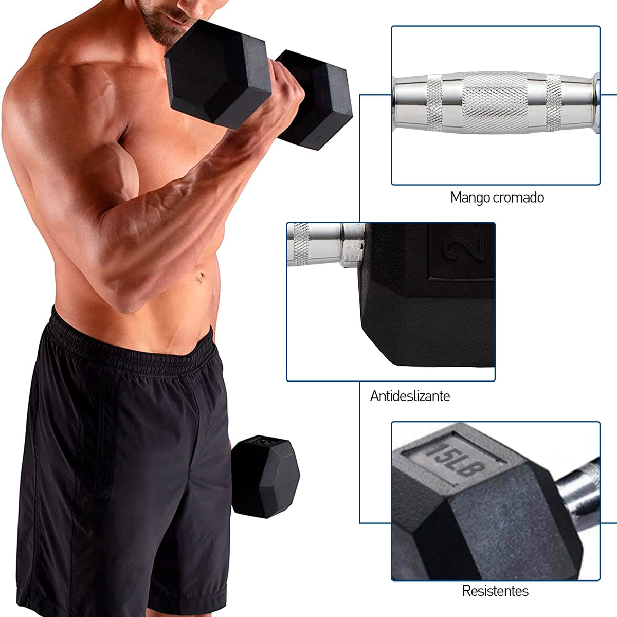 Kit de Mancuernas Bluelander – 5 a 25 lbs con Caucho y Acero | Set Completo para Casa
