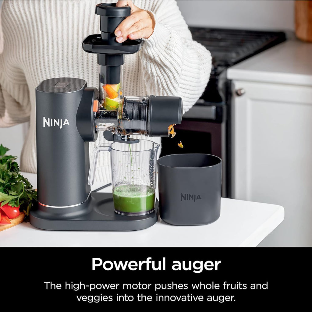 Ninja, Extractor de Jugos Prensado en Frío, Tecnología Neverclog y Antigoteo, 2 Filtros, 2 Programas, Jarra y Contenedor de Pulpa (Reacondicionado)