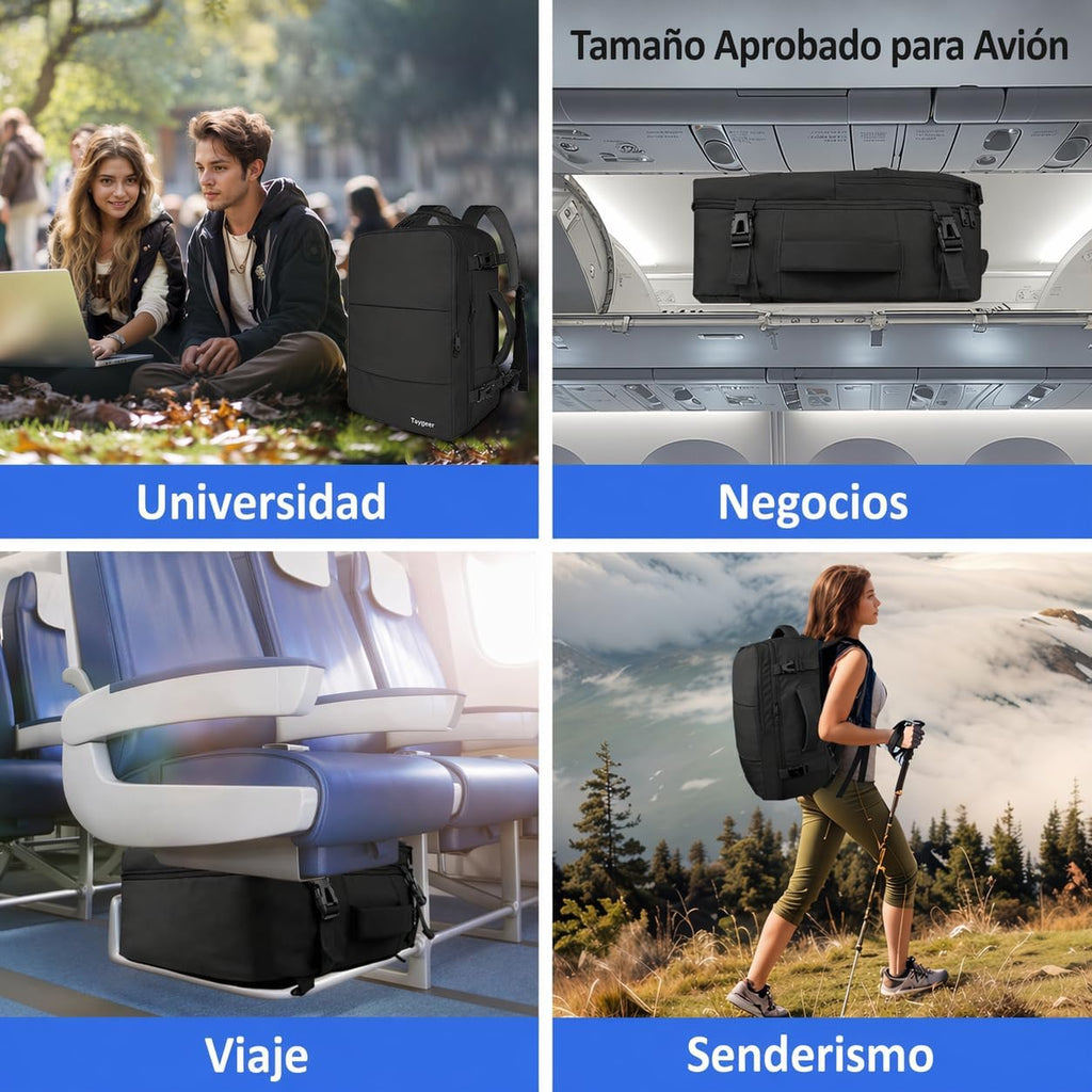 Mochila de viaje Taygeer de 35L, 10 kg para avión, para hombre y mujer, negra
