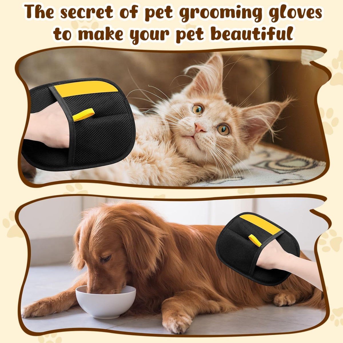 Pet Grooming Glove, Guante Eliminador de Pelo para Mascotas para Perros y Gatos - Mejorado Reutilizable con Electrostaticidad, Quitapelos para Ropa, Sofá, Alfombra y Asientos de Auto (3pcs)