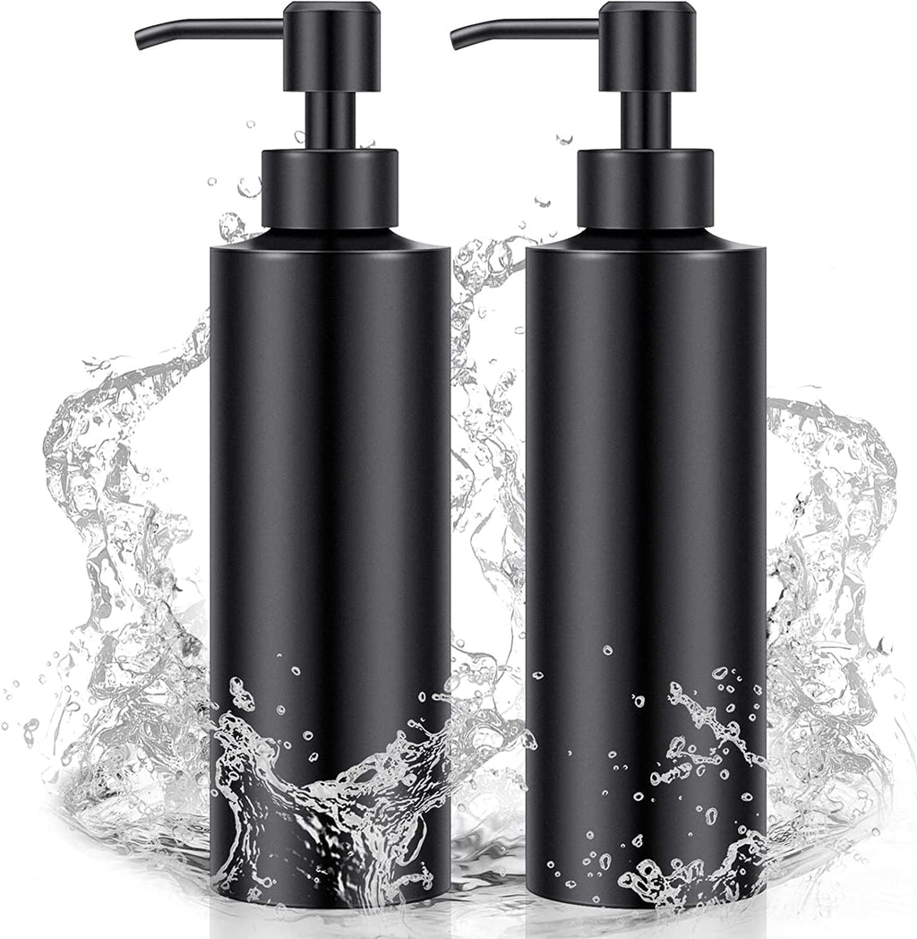 Timotech Dispensador de jabón de Acero Inoxidable de 12 onzas (2 Piezas) Dispensador de Jabón de Metal Negro Mate, Dispensador de jabón con Bomba, Contenedor de jabón para Cocina y baño