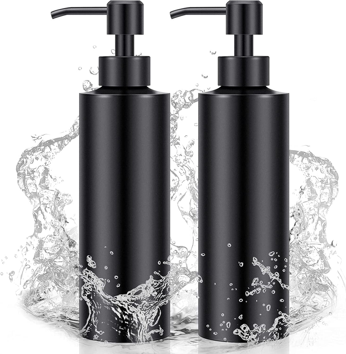 Timotech Dispensador de jabón de Acero Inoxidable de 12 onzas (2 Piezas) Dispensador de Jabón de Metal Negro Mate, Dispensador de jabón con Bomba, Contenedor de jabón para Cocina y baño