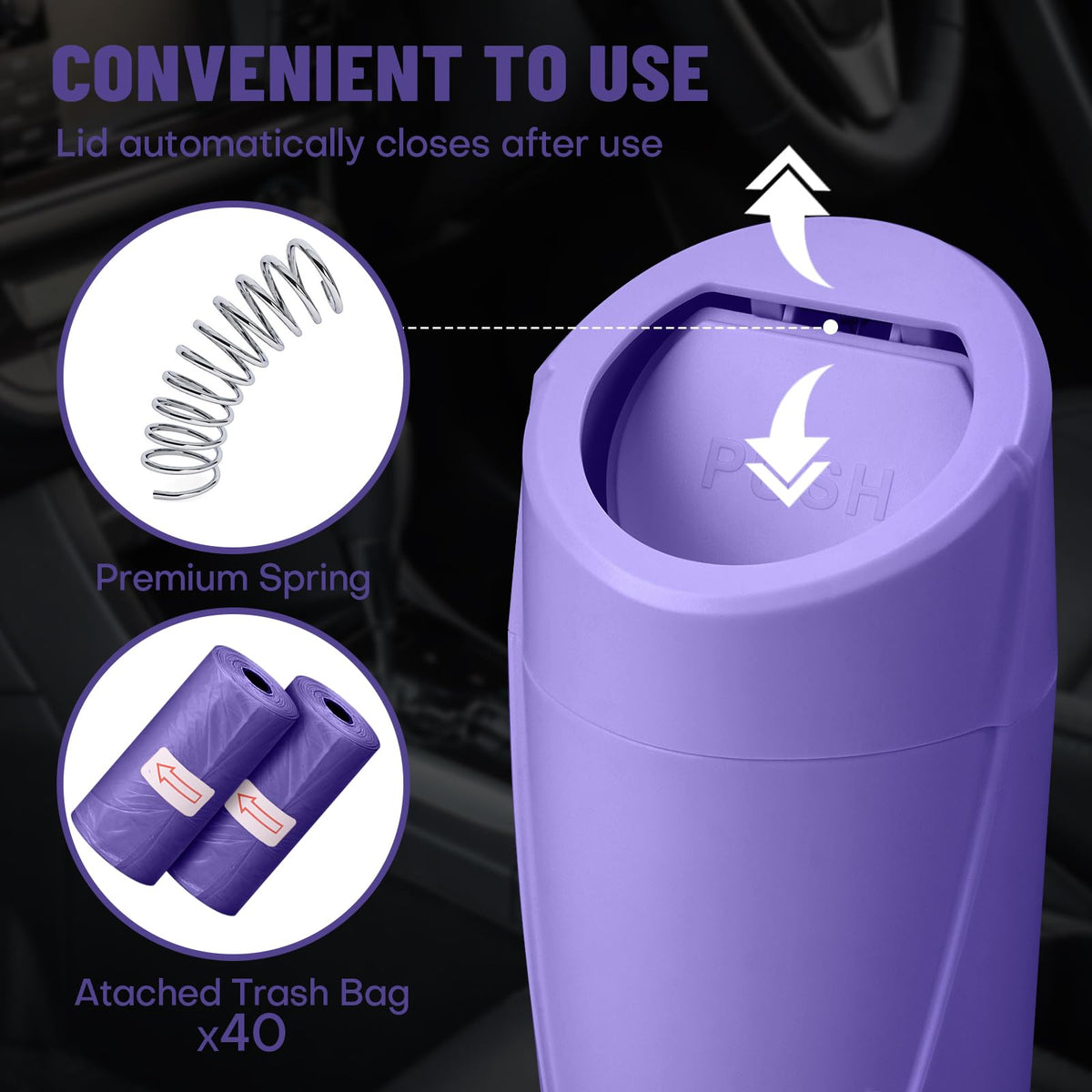 🚗 Bote de Basura para Coche con Tapa — Antiderrames + 20 Bolsas Incluidas