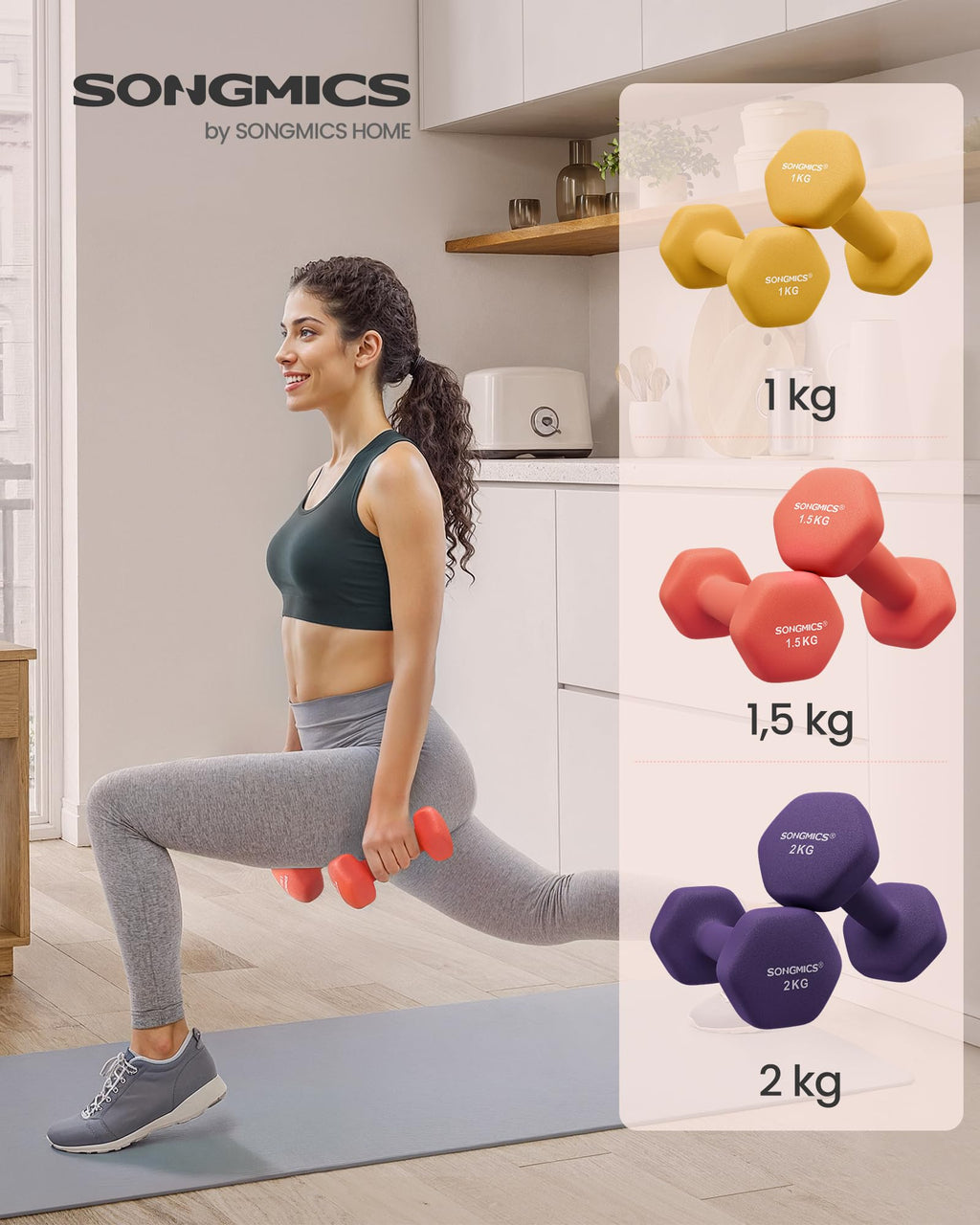 Set de 6 Mancuernas SONGMICS con Soporte – 1, 2 y 3 kg | Vinilo Antideslizante Premium
