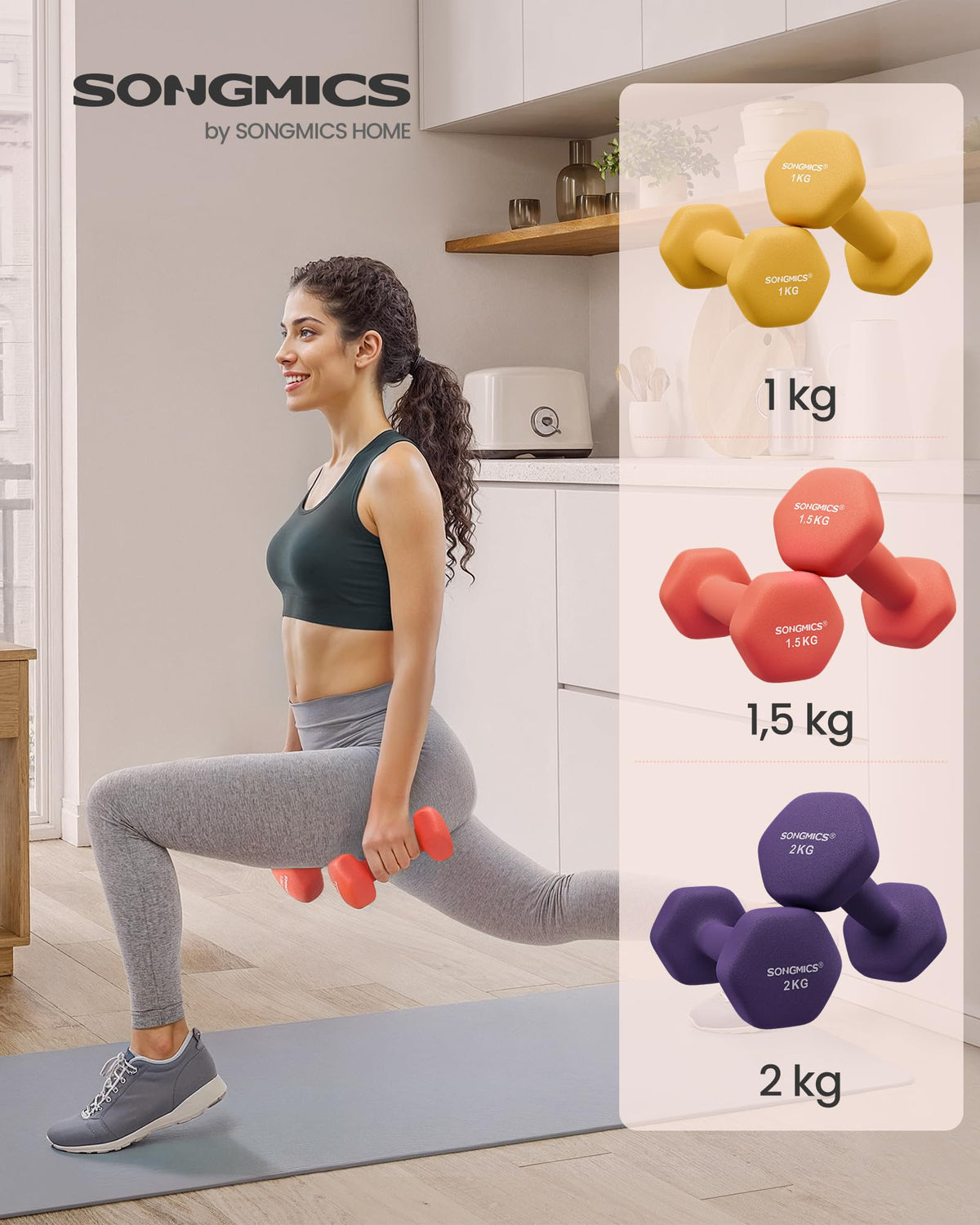 Set de 6 Mancuernas SONGMICS con Soporte – 1, 2 y 3 kg | Vinilo Antideslizante Premium