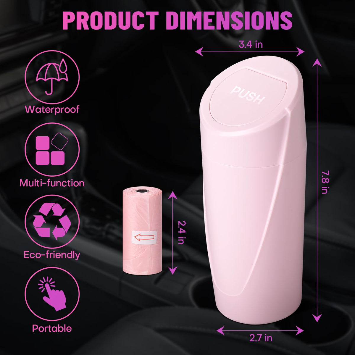 🚗 Bote de Basura para Coche con Tapa — Antiderrames + 20 Bolsas Incluidas