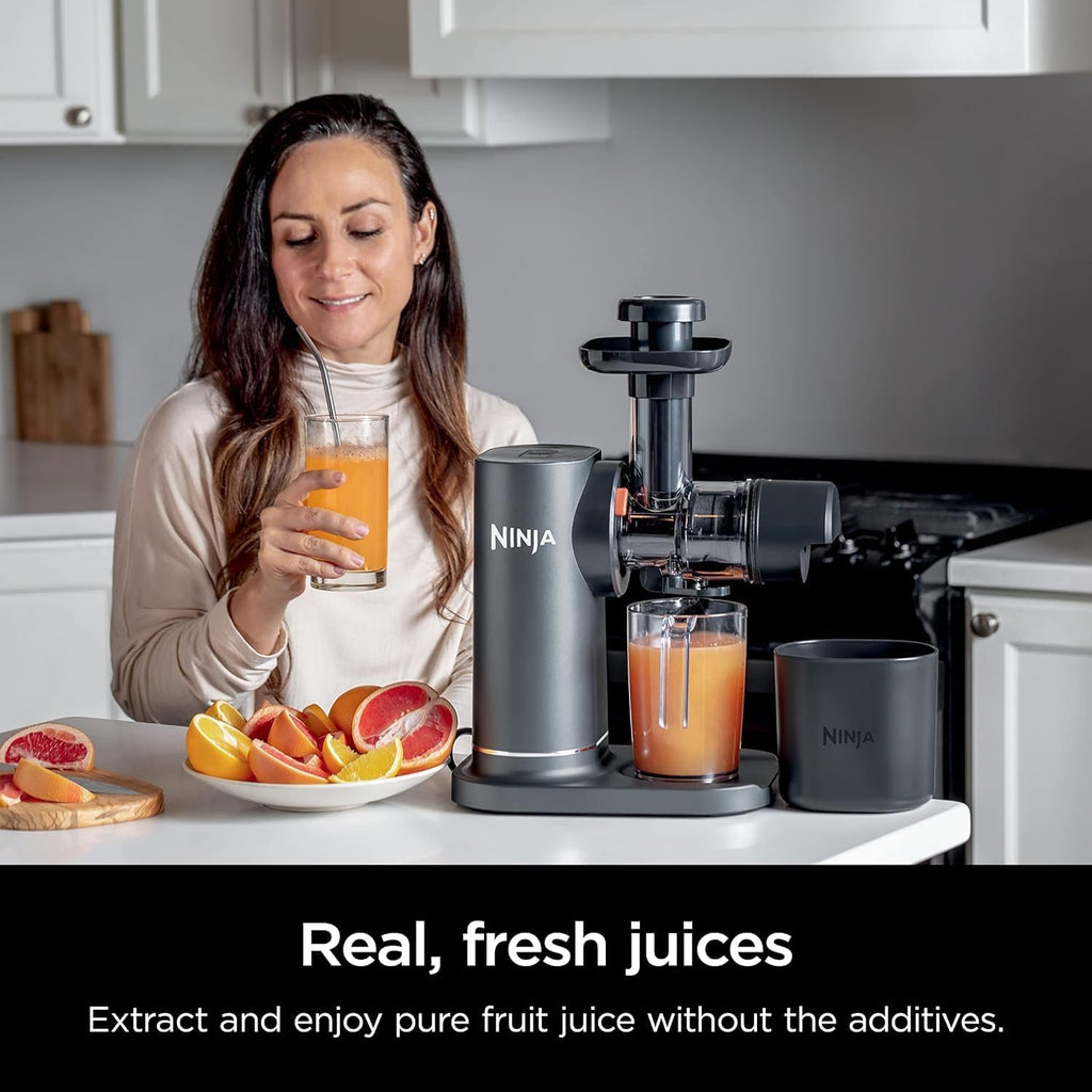 Ninja, Extractor de Jugos Prensado en Frío, Tecnología Neverclog y Antigoteo, 2 Filtros, 2 Programas, Jarra y Contenedor de Pulpa (Reacondicionado)