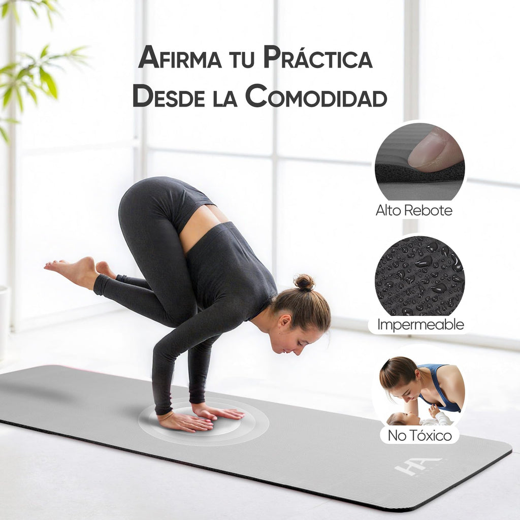 Tapete Yoga,Tapete para Ejercicio Grueso 10 mm, 183x61 cm Antideslizante NBR Pilates, para Yoga,Pilates, Estiramientos y Entrenamiento en Casa o Gimnasio