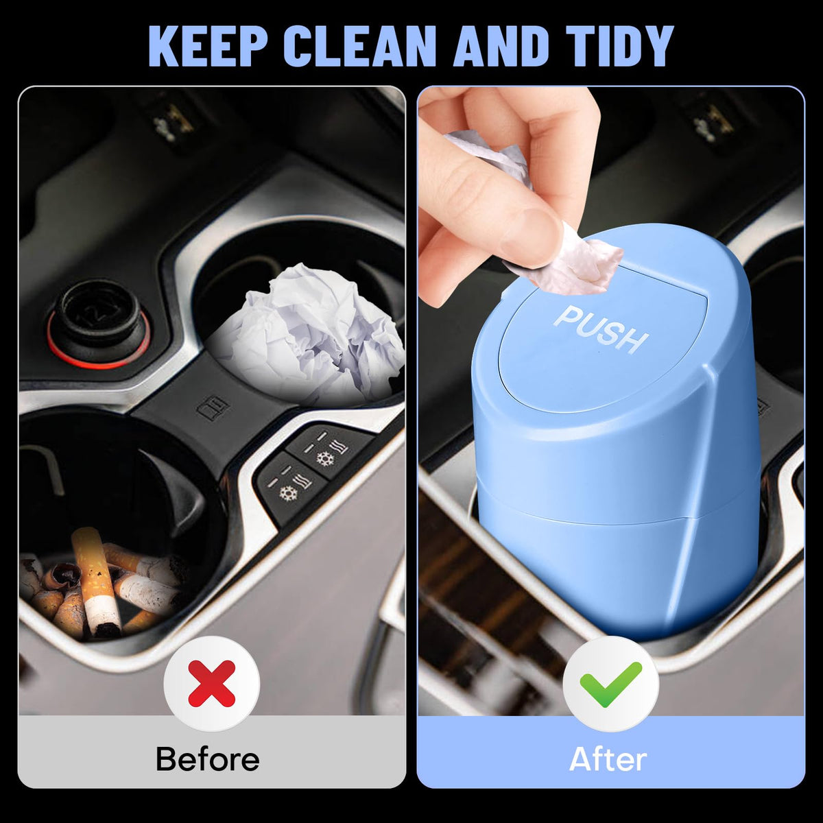 🚗 Bote de Basura para Coche con Tapa — Antiderrames + 20 Bolsas Incluidas