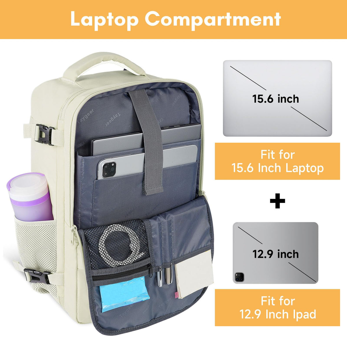 Mochila de viaje Taygeer de 35L, 10 kg para avión, para hombre y mujer, negra