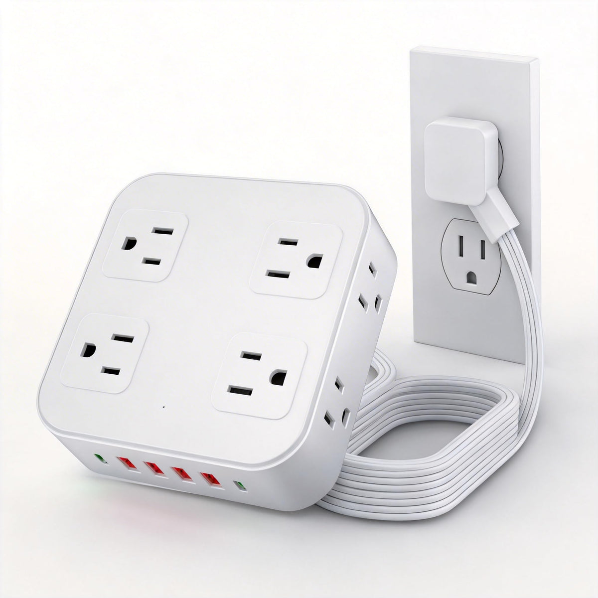 LUKITO Multicontacto Regleta 12 En1, Extensión Eléctrica con Protección contra Sobrecargas, Conector Multiple para Escritorio con Cable De 1.8m, 8 Salidas CA Y 4 Puertos USB (1 USB-c)