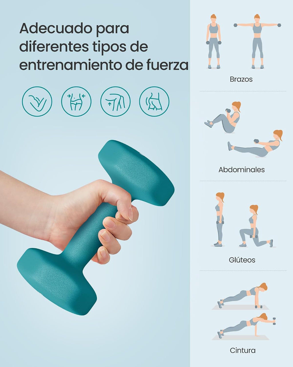 Set de 6 Mancuernas SONGMICS con Soporte – 1, 2 y 3 kg | Vinilo Antideslizante Premium