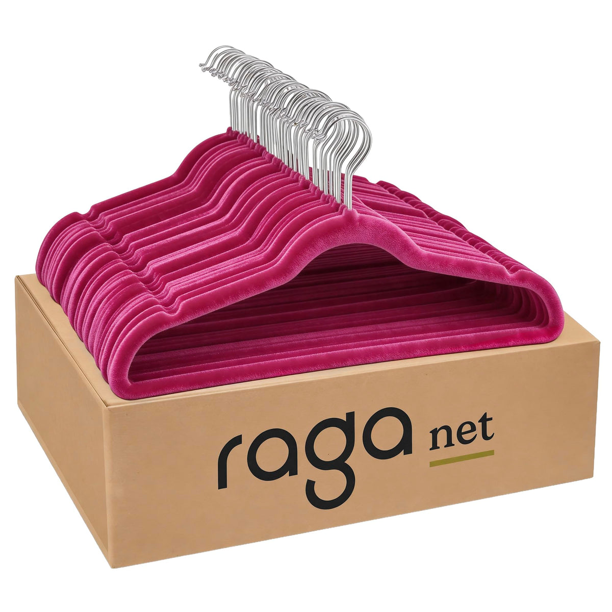 RagaBasics, Set de 50 Ganchos Metalicos Cubiertos con Terciopelo, Perchas de Alta Calidad, Gancho con Rotacion 360°, Ganchos Antideslizantes y Resistentes (Negro)