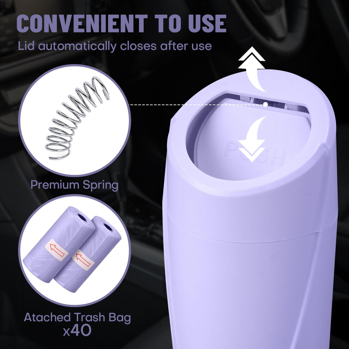 🚗 Bote de Basura para Coche con Tapa — Antiderrames + 20 Bolsas Incluidas
