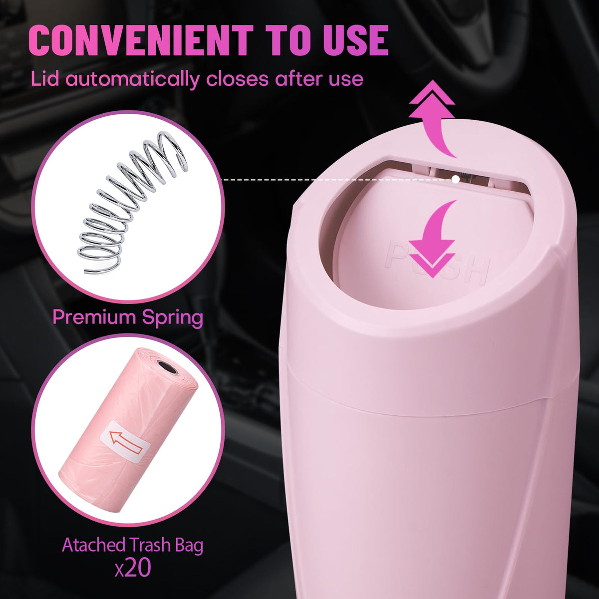 🚗 Bote de Basura para Coche con Tapa — Antiderrames + 20 Bolsas Incluidas