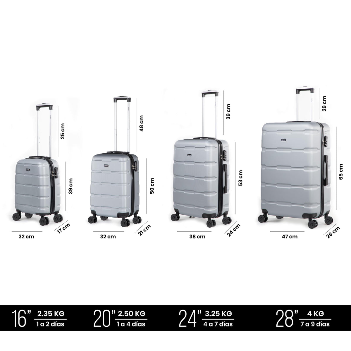 RUMBO Maleta 20 Pulgadas para Cabina Avión 55 × 40 × 25 con Candado