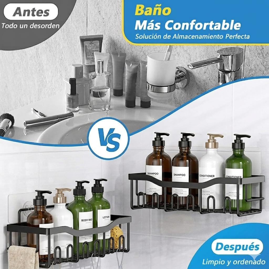 Paquete de 5 estantes para ducha con adhesivos, jabonera, cesta organizadora a prueba de óxido, sin taladrar, estante de almacenamiento (Paquete de 5)