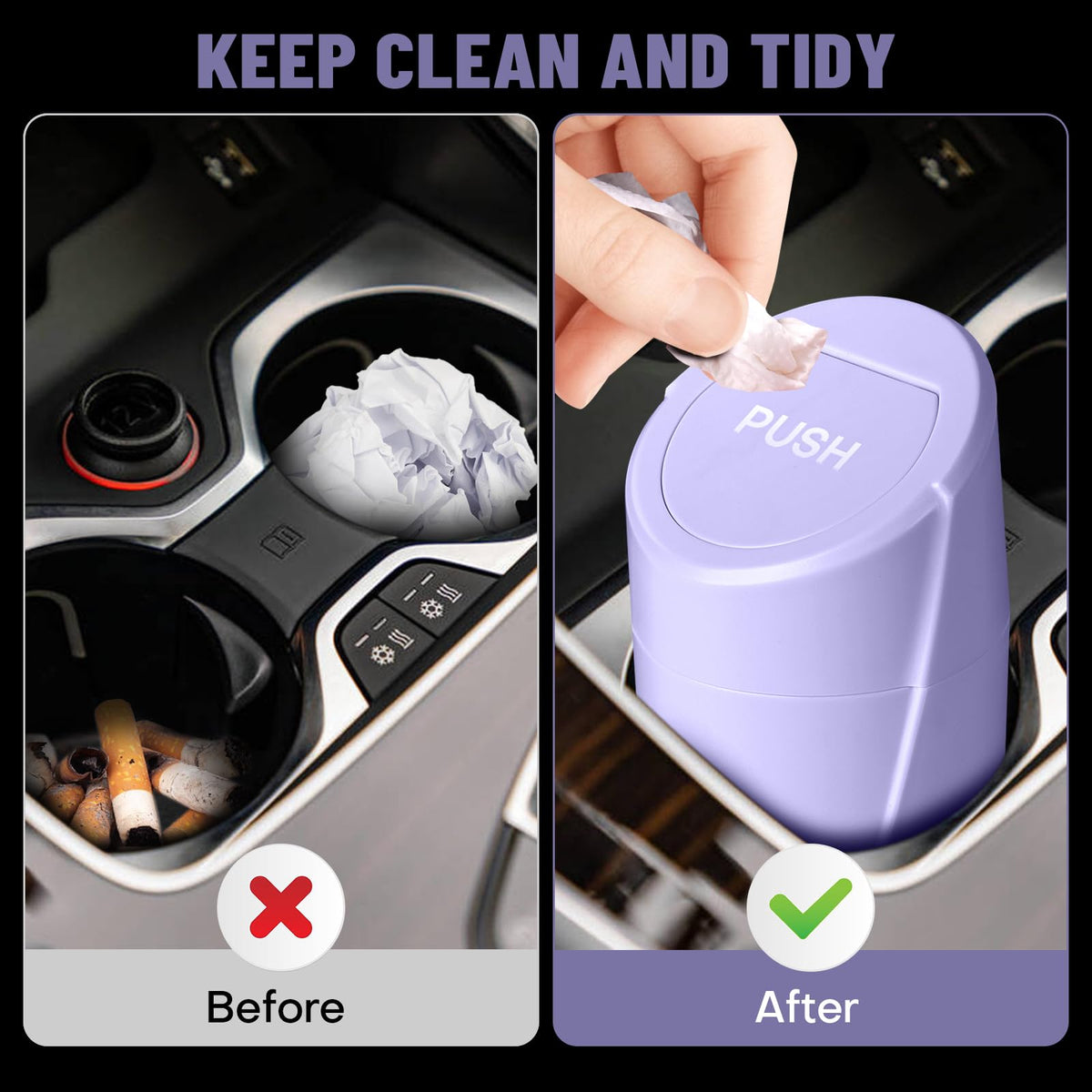 🚗 Bote de Basura para Coche con Tapa — Antiderrames + 20 Bolsas Incluidas