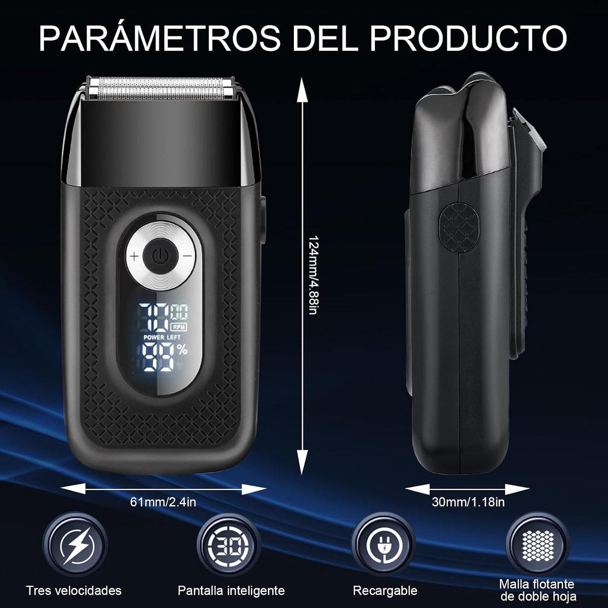 Afeitadora Eléctrica 2 en 1 para Hombre | Recargable USB, Resistente al Agua, 3 Velocidades