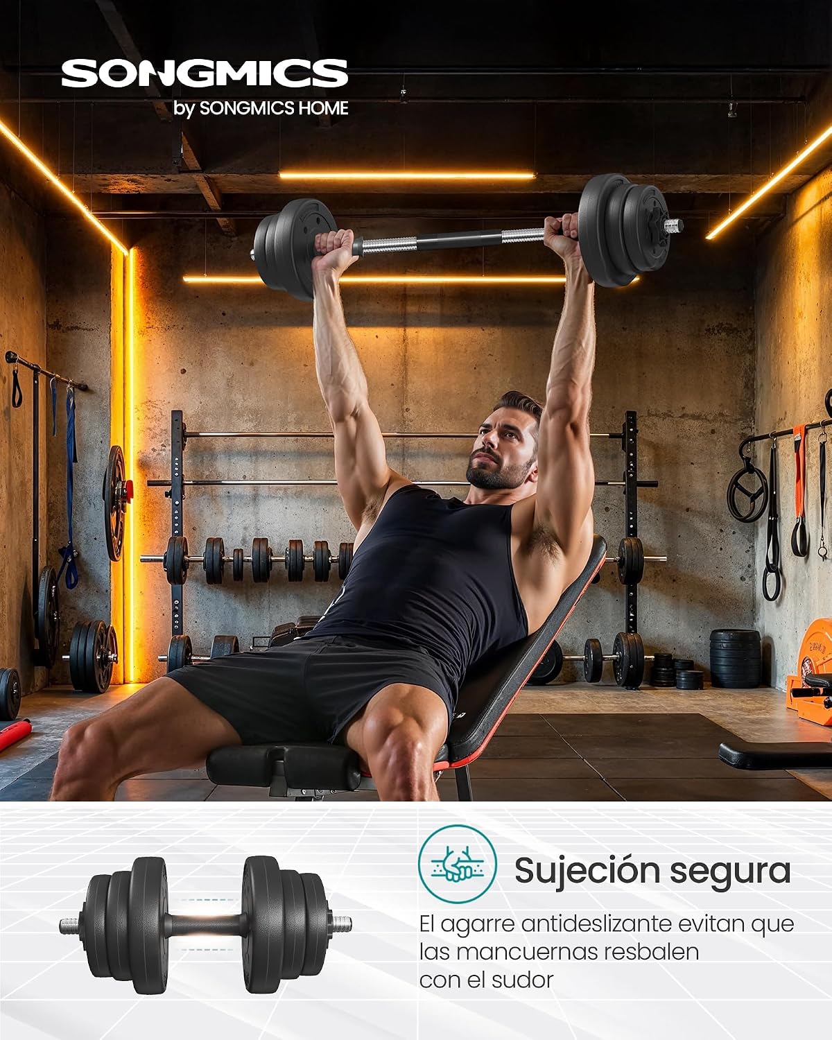 SONGMICS Juego de mancuernas 2 en 1, mancuernas ajustables de 20/30 kg, con barra de conexión, gimnasio en casa, negro tinta