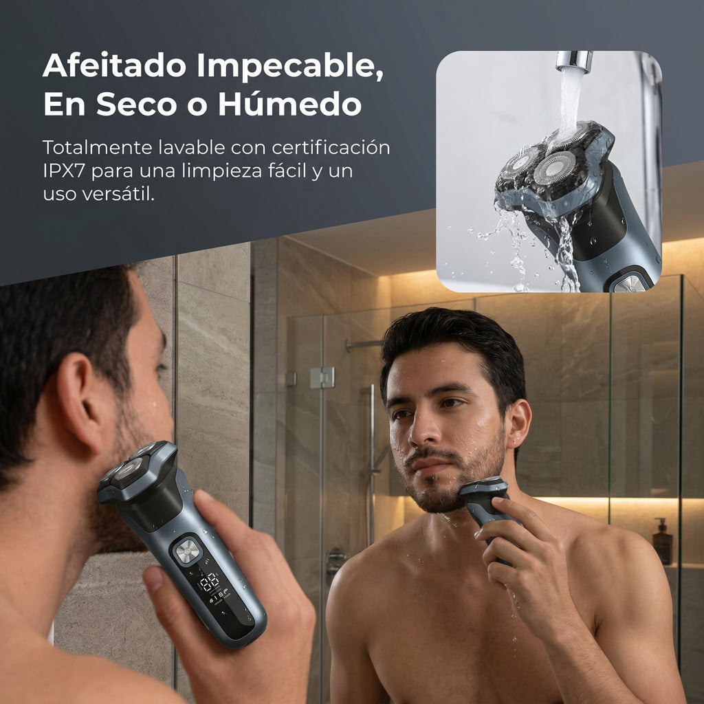 Afeitadora Eléctrica,Pantalla LED inteligente Shaver,Totalmente Lavable,Recortadora Barba Multifuncional para Barba, Nariz, Cabello