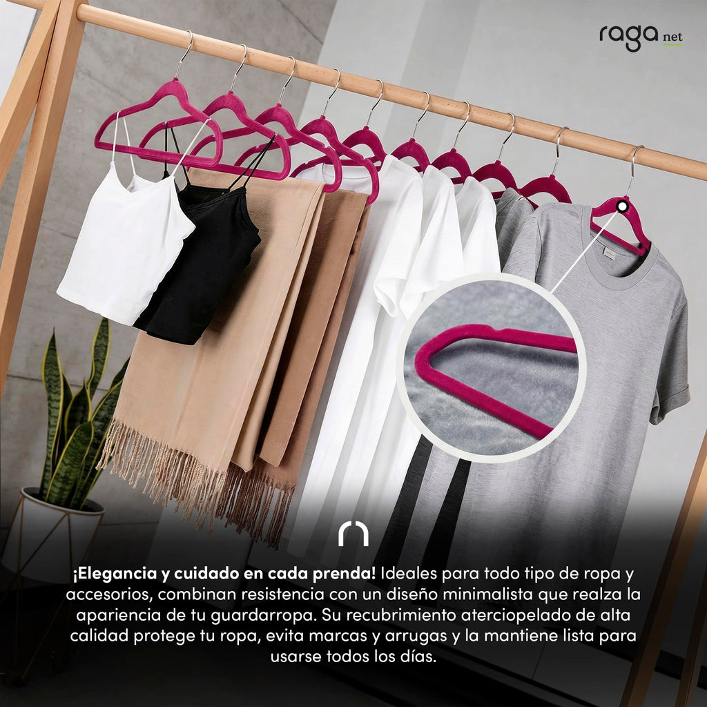 RagaBasics, Set de 50 Ganchos Metalicos Cubiertos con Terciopelo, Perchas de Alta Calidad, Gancho con Rotacion 360°, Ganchos Antideslizantes y Resistentes (Negro)