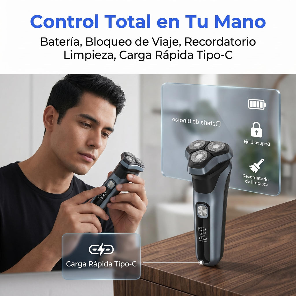 Afeitadora Eléctrica,Pantalla LED inteligente Shaver,Totalmente Lavable,Recortadora Barba Multifuncional para Barba, Nariz, Cabello