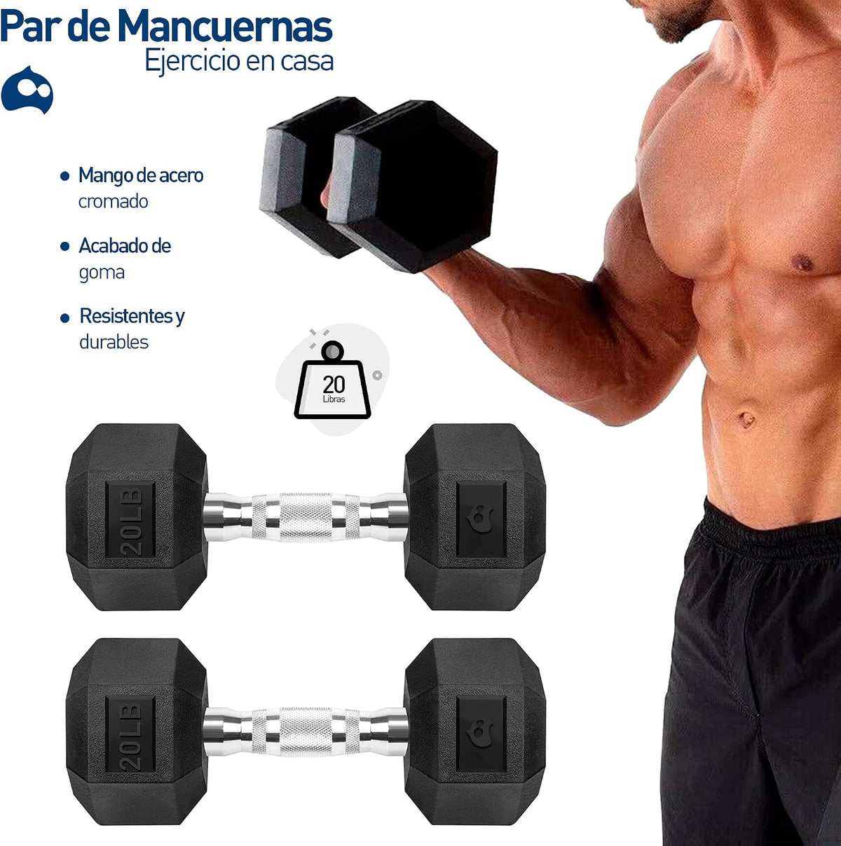 Bluelander Kit de Mancuernas, Juego de Pesas para Ejercicio en Casa, Kit de Pesas para Ejercicio, Cubierta de Caucho, Mango de Acero Moleteado, Mancuernas de 5, 10, 15, 20, 25 Lbs