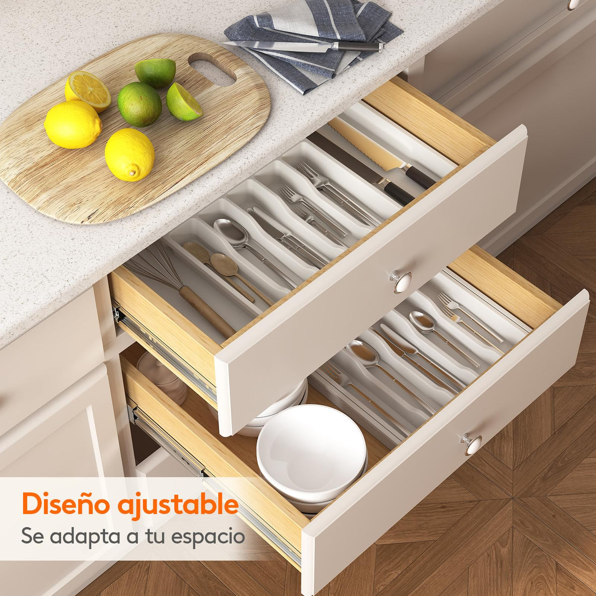 Lifewit Organizador de cubiertos, bandeja extensible para cubiertos, cubertero para cajón de cocina, organizador ajustable y compacto para cucharas, tenedores y cuchillos, grande, negro