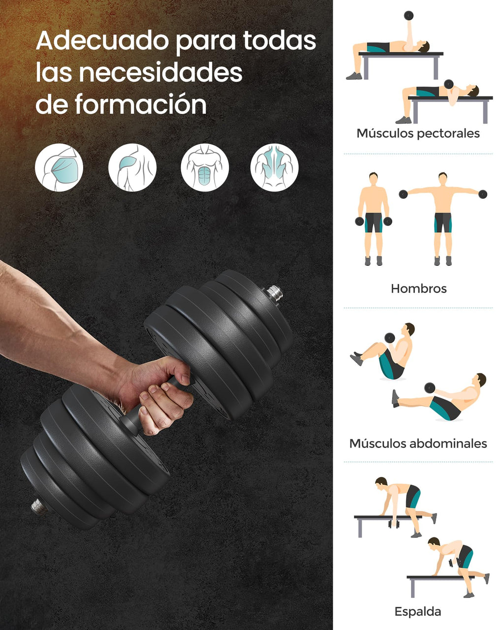 SONGMICS Juego de mancuernas 2 en 1, mancuernas ajustables de 20/30 kg, con barra de conexión, gimnasio en casa, negro tinta
