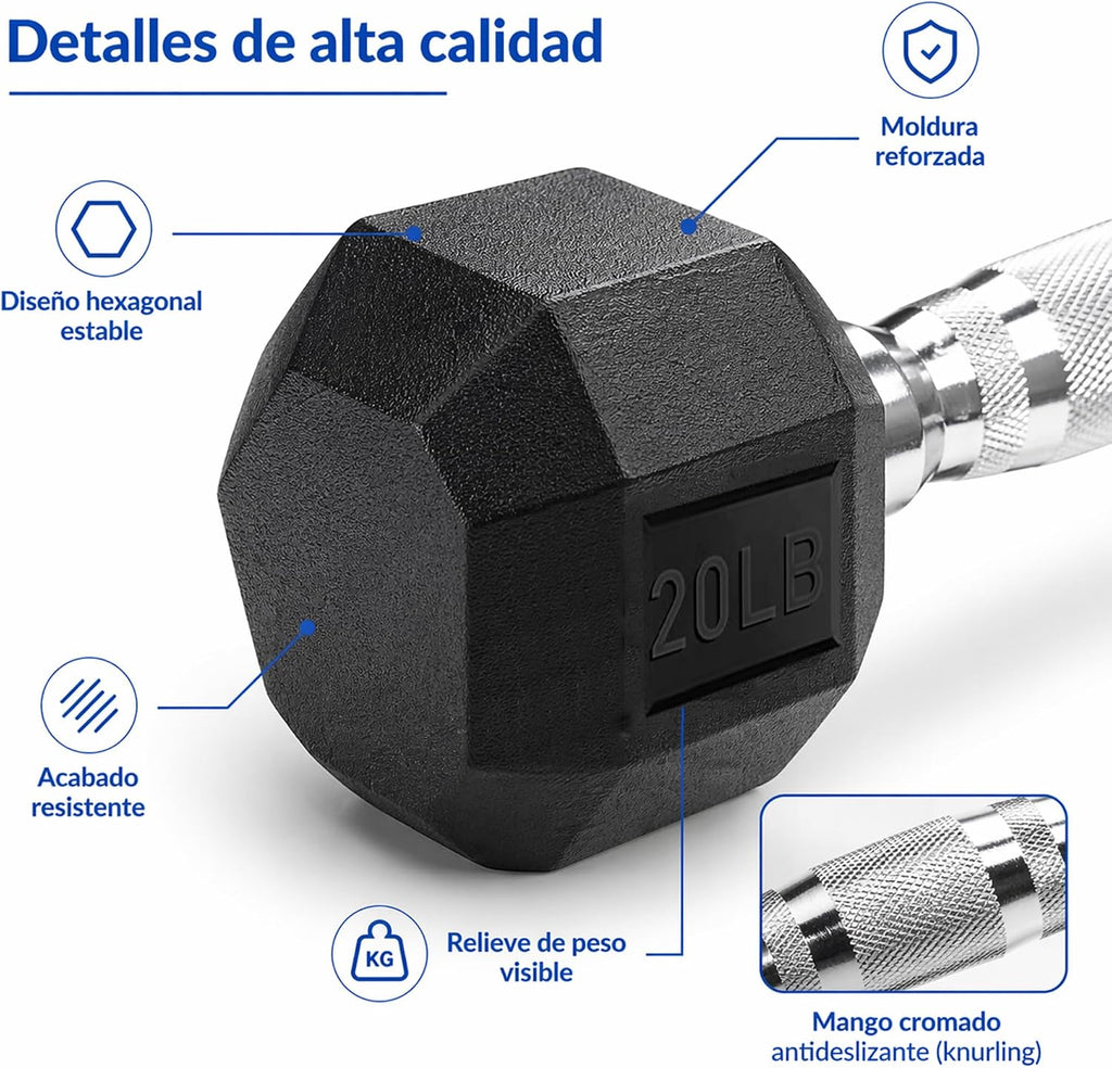 Bluelander Kit de Mancuernas, Juego de Pesas para Ejercicio en Casa, Kit de Pesas para Ejercicio, Cubierta de Caucho, Mango de Acero Moleteado, Mancuernas de 5, 10, 15, 20, 25 Lbs