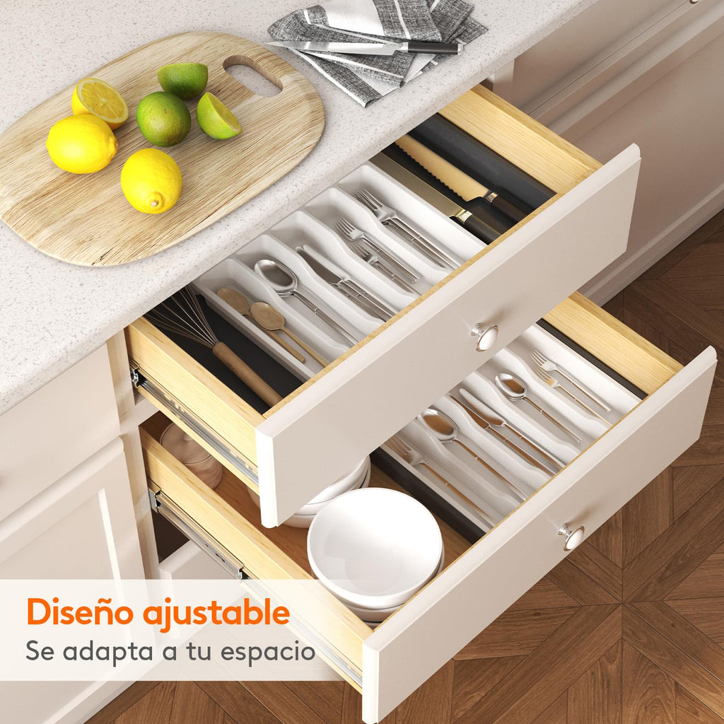 Lifewit Organizador de cubiertos, bandeja extensible para cubiertos, cubertero para cajón de cocina, organizador ajustable y compacto para cucharas, tenedores y cuchillos, grande, negro