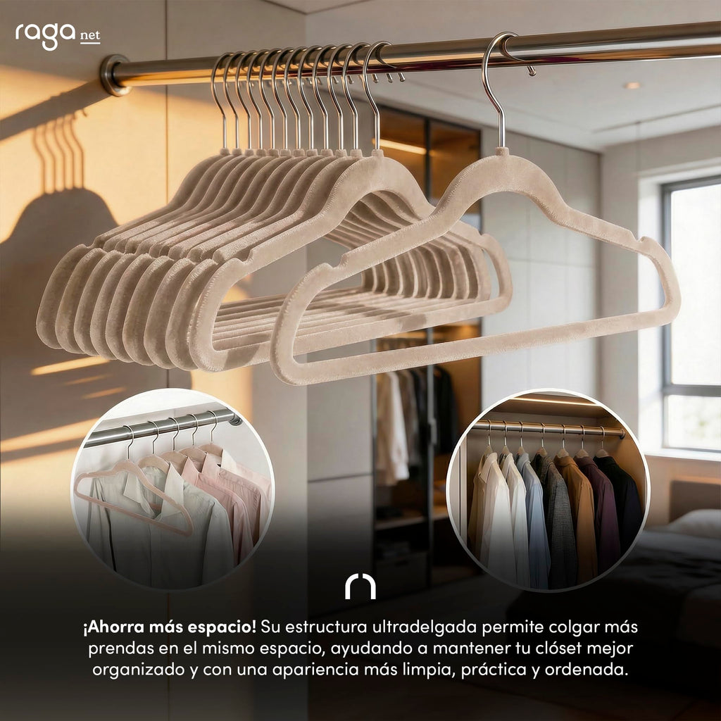 RagaBasics, Set de 50 Ganchos Metalicos Cubiertos con Terciopelo, Perchas de Alta Calidad, Gancho con Rotacion 360°, Ganchos Antideslizantes y Resistentes (Negro)