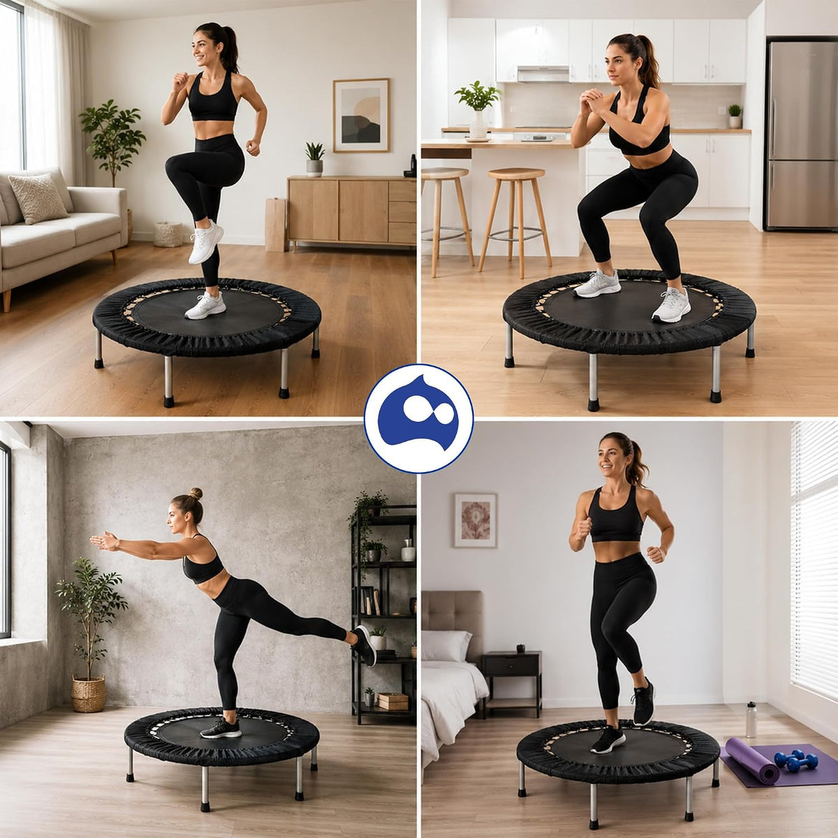 Bluelander Trampolín Fitness, Mini Trampolín para Ejercicio en Casa, Brincolín para Ejercicio, Rebotador Deportivo, Estructura de Acero, Soporta 100 kg